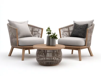 Set di poltrone in rattan e tavolino rotondo - poltrone 72x70x75 cm - naturale/grigio - per esterno - stile contemporaneo-Sofaupmart