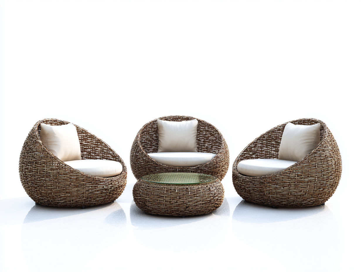 Set da giardino con poltrone in rattan e tavolino rotondo - poltrone 78x76x72 cm - marrone/bianco - per esterno - stile moderno-Sofaupmart