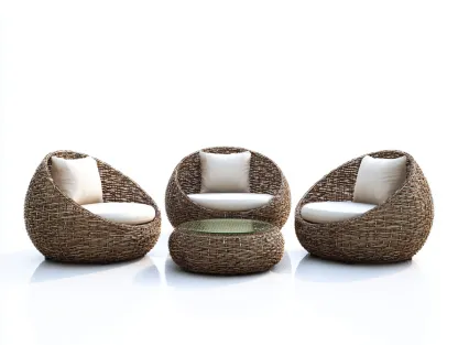 Set da giardino con poltrone in rattan e tavolino rotondo - poltrone 78x76x72 cm - marrone/bianco - per esterno - stile moderno-Sofaupmart