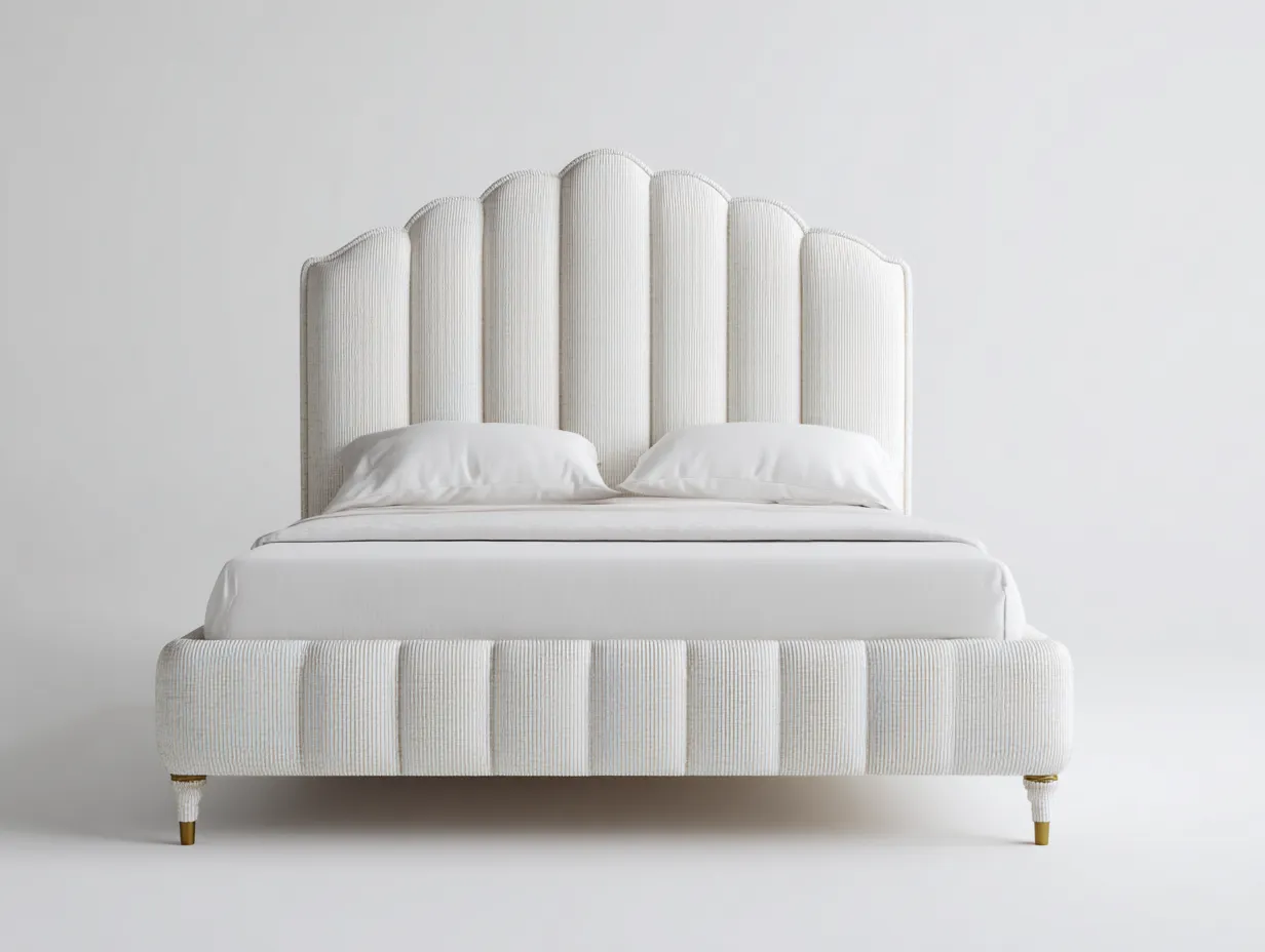 Letto matrimoniale imbottito in tessuto 200x160x125 cm - bianco - per camera da letto - design elegante-Sofaupmart