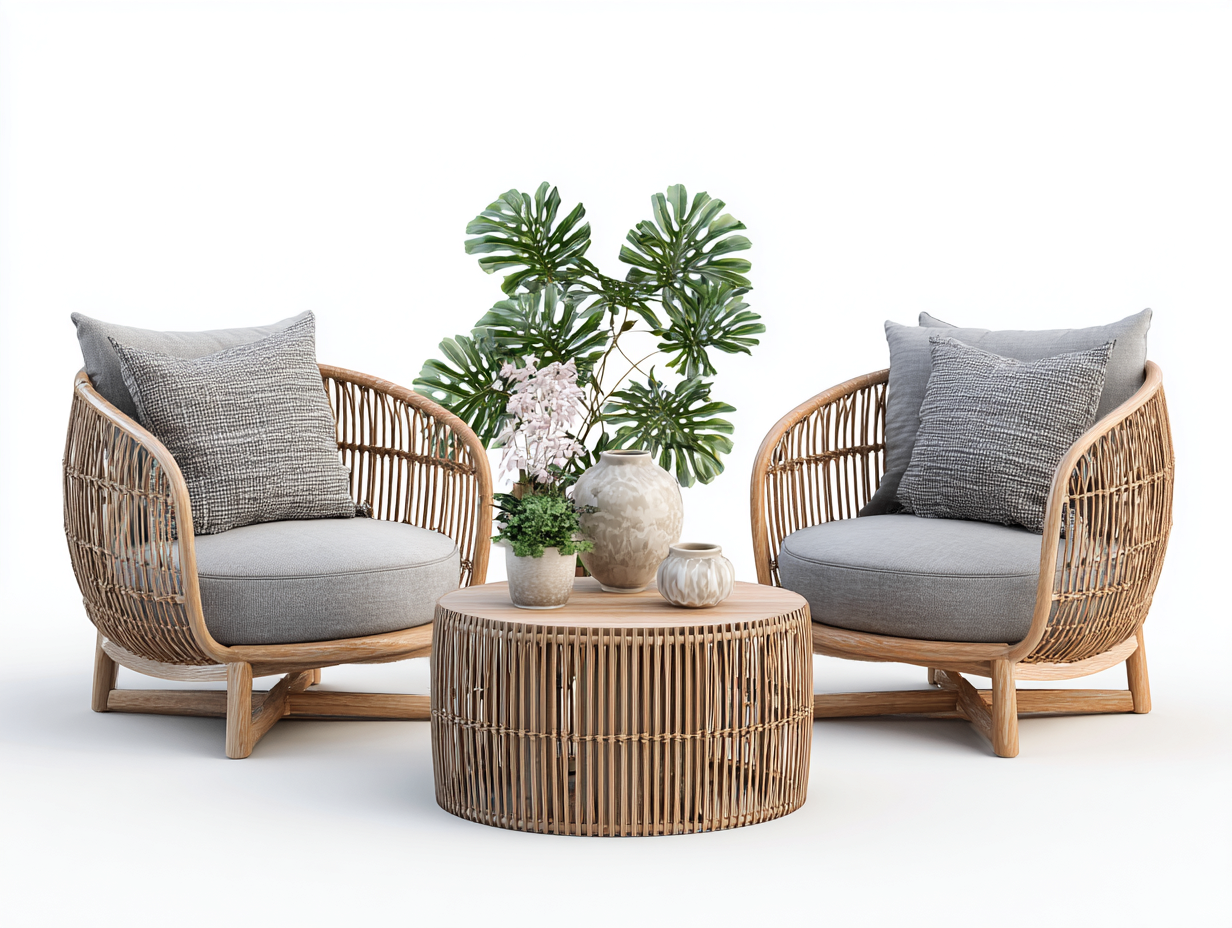 Set di poltrone e tavolino da giardino in rattan e legno - poltrone 70x68x75 cm - naturale/grigi - per giardino - design naturale-Sofaupmart