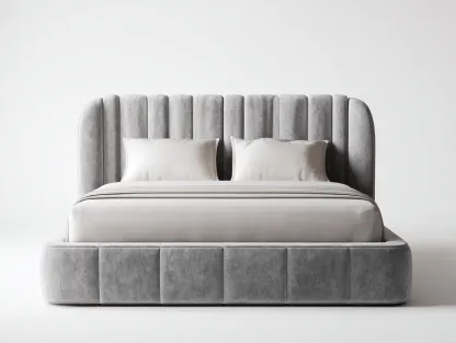 Letto matrimoniale imbottito in tessuto vellutato 200x160x115 cm - grigio chiaro - per camera da letto - stile moderno-Sofaupmart