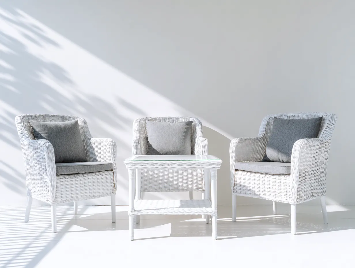 Set di 2 poltrone in rattan bianco e tavolino - poltrone 65x62x78 cm - bianco/grigio - per esterno - stile moderno-Sofaupmart