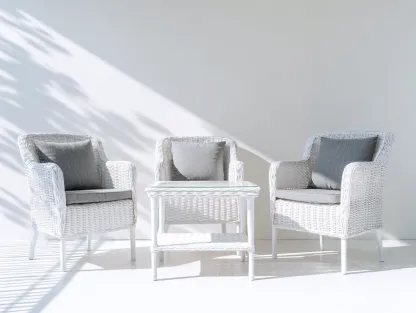 Set di 2 poltrone in rattan bianco e tavolino - poltrone 65x62x78 cm - bianco/grigio - per esterno - stile moderno-Sofaupmart