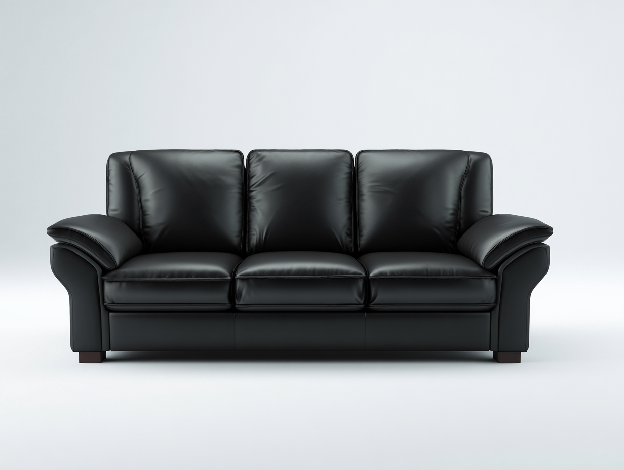 Divano a 3 posti in pelle 200x90x85 cm - nero - per soggiorno - stile classico con seduta confortevole-Sofaupmart