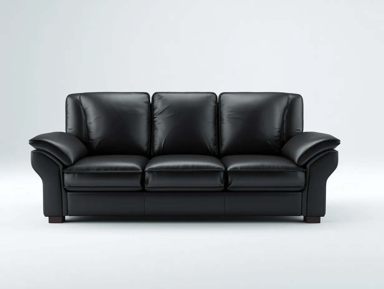 Divano a 3 posti in pelle 200x90x85 cm - nero - per soggiorno - stile classico con seduta confortevole-Sofaupmart