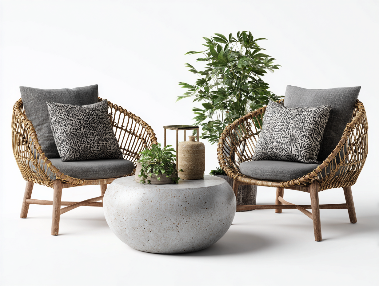 Set di poltrone in rattan e tavolino rotondo - poltrone 72x70x75 cm - naturale/grigio - per esterno - stile contemporaneo-Sofaupmart