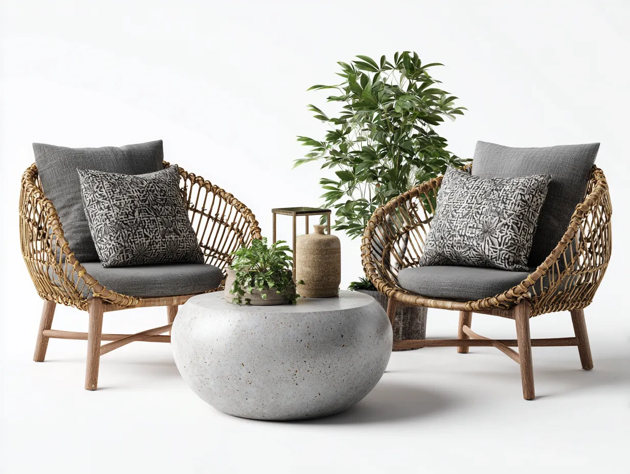 Set di poltrone in rattan e tavolino rotondo - poltrone 72x70x75 cm - naturale/grigio - per esterno - stile contemporaneo-Sofaupmart