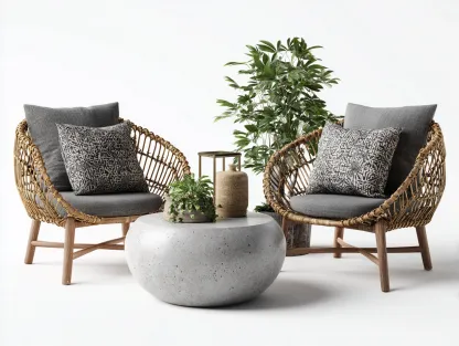 Set di poltrone in rattan e tavolino rotondo - poltrone 72x70x75 cm - naturale/grigio - per esterno - stile contemporaneo-Sofaupmart