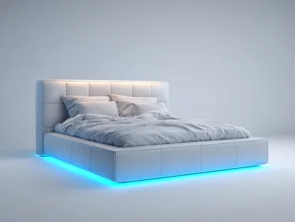 Letto matrimoniale imbottito in ecopelle 200x160x100 cm - bianco avorio - per camera da letto - stile moderno con illuminazione LED-Sofaupmart