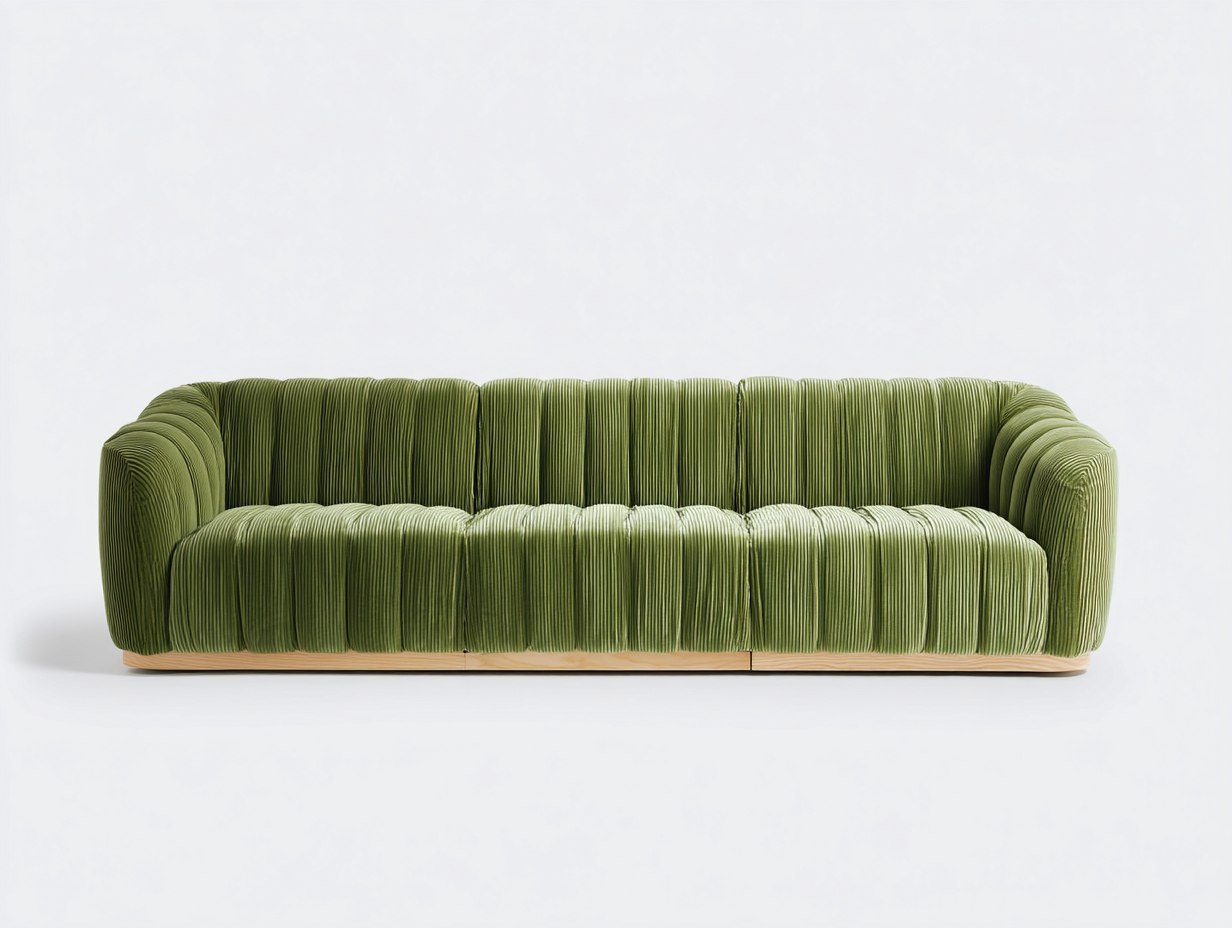 Divano a 3 posti in tessuto a coste 220x95x78 cm - verde - per soggiorno - design contemporaneo-Sofaupmart