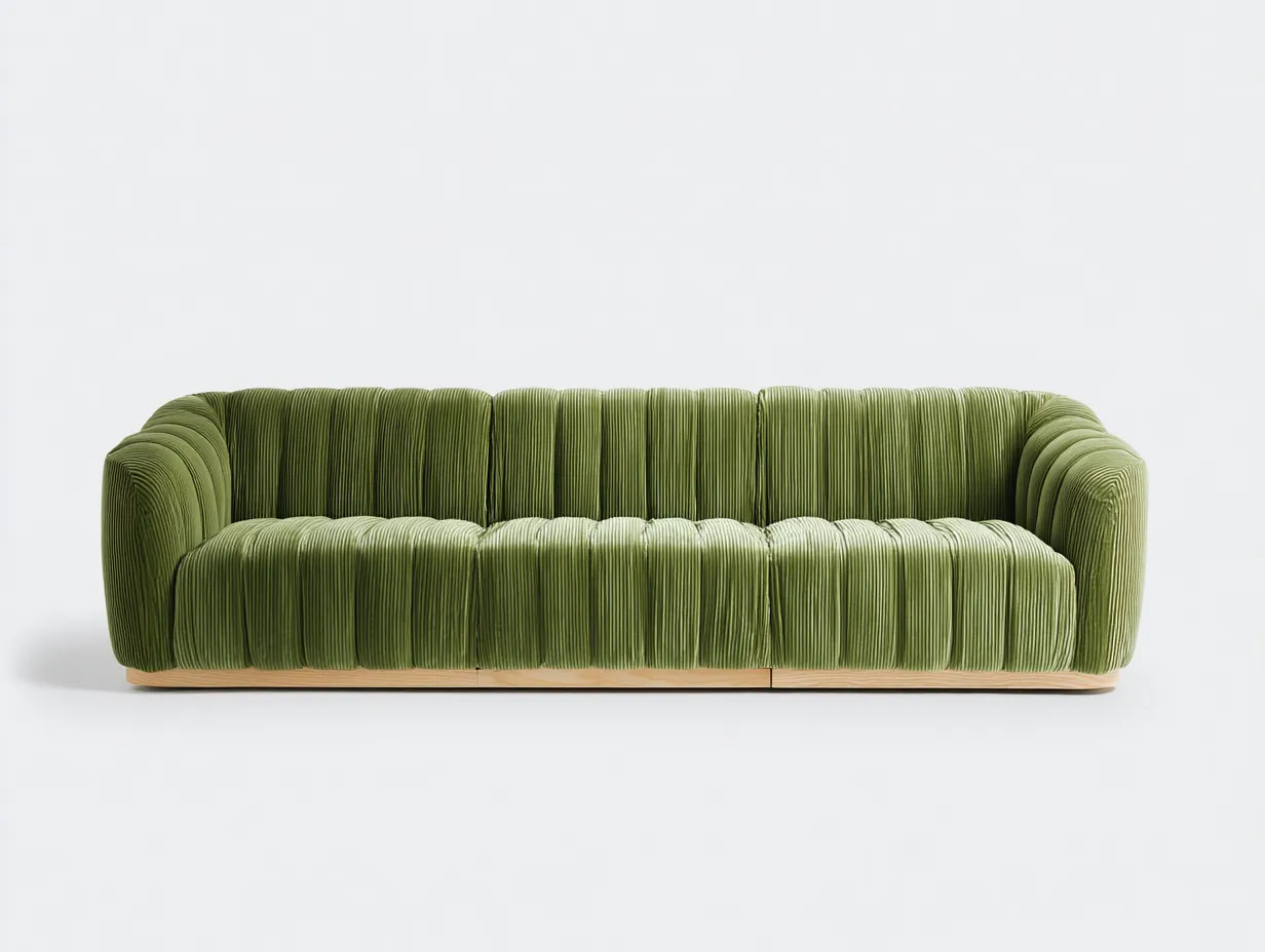 Divano a 3 posti in tessuto a coste 220x95x78 cm - verde - per soggiorno - design contemporaneo-Sofaupmart