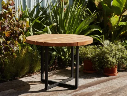 Tavolo da pranzo rotondo in legno 120x120x85cm - legno naturale/nero - per giardino - design moderno-Nookgohub