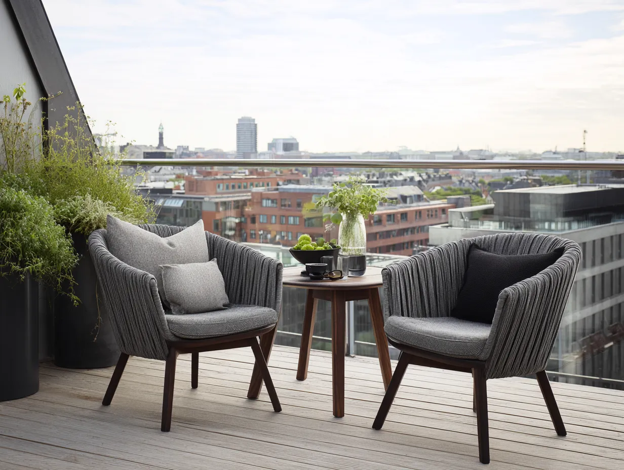 Set di 2 poltrone e tavolino da esterno in corda -poltrone 70x72x80 cm - grigio/marrone - per terrazza - stile moderno-Nookgohub