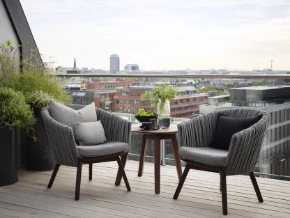 Set di 2 poltrone e tavolino da esterno in corda -poltrone 70x72x80 cm - grigio/marrone - per terrazza - stile moderno-Nookgohub