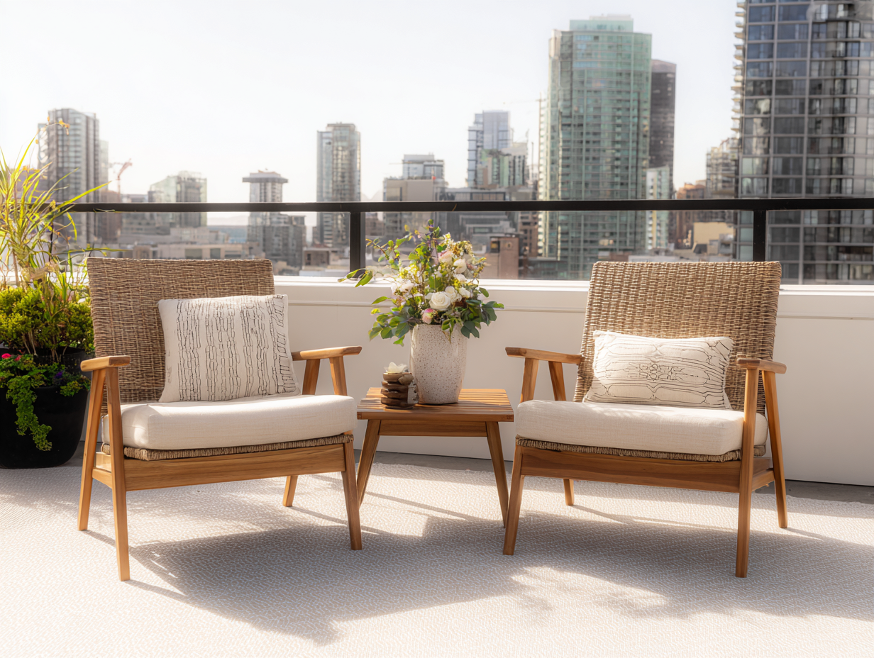 Set di 2 poltrone e tavolino in legno e rattan - poltrone 75x70x80cm - naturale/legno naturale - per terrazze e giardini - stile moderno-Nookgohub