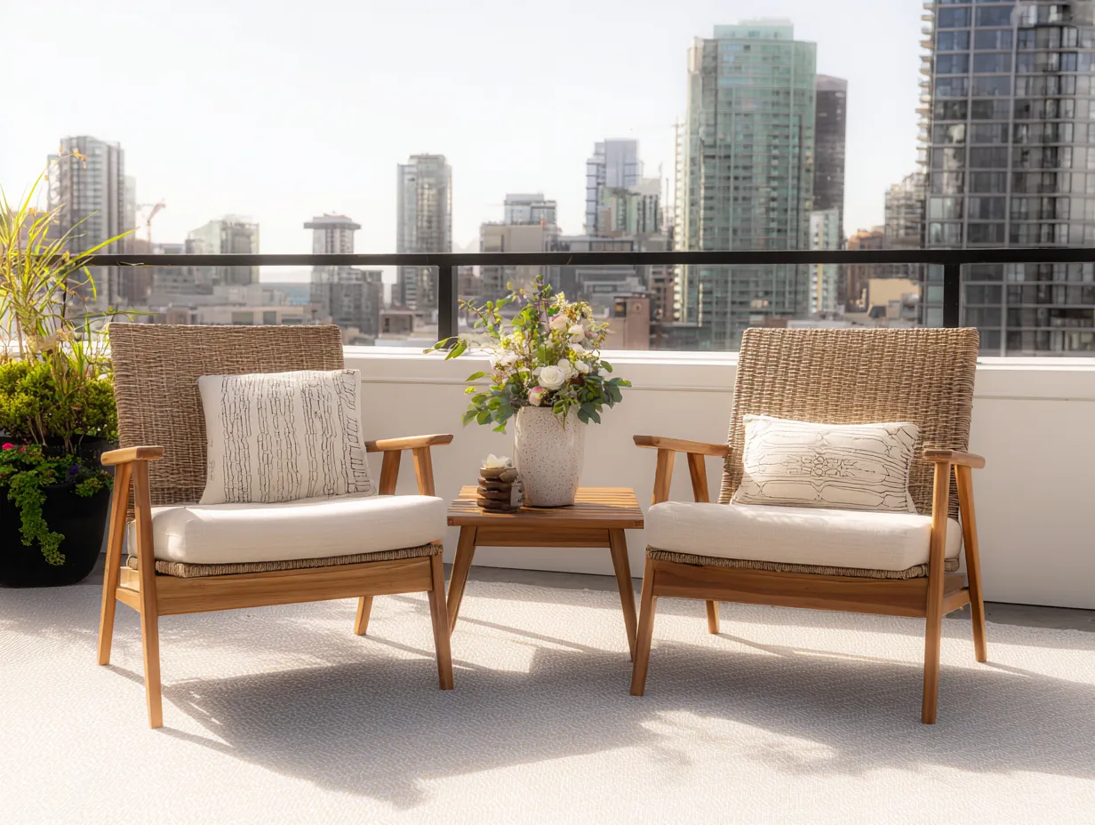 Set di 2 poltrone e tavolino in legno e rattan - poltrone 75x70x80cm - naturale/legno naturale - per terrazze e giardini - stile moderno-Nookgohub