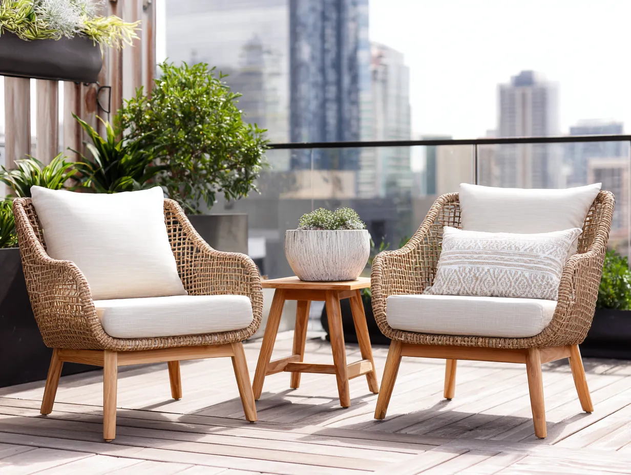 Set di 2 poltrone e tavolino in rattan - poltrone 68x70x78 cm - Naturale/legno naturale - per terrazza - stile moderno-Nookgohub