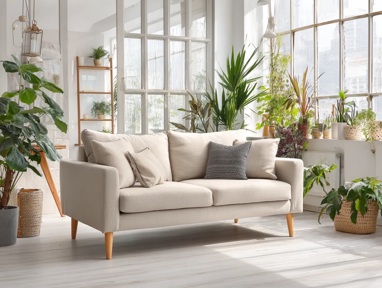 Divano 2 posti in tessuto 165x90x85 cm - beige - per soggiorno - stile moderno-Nookgohub