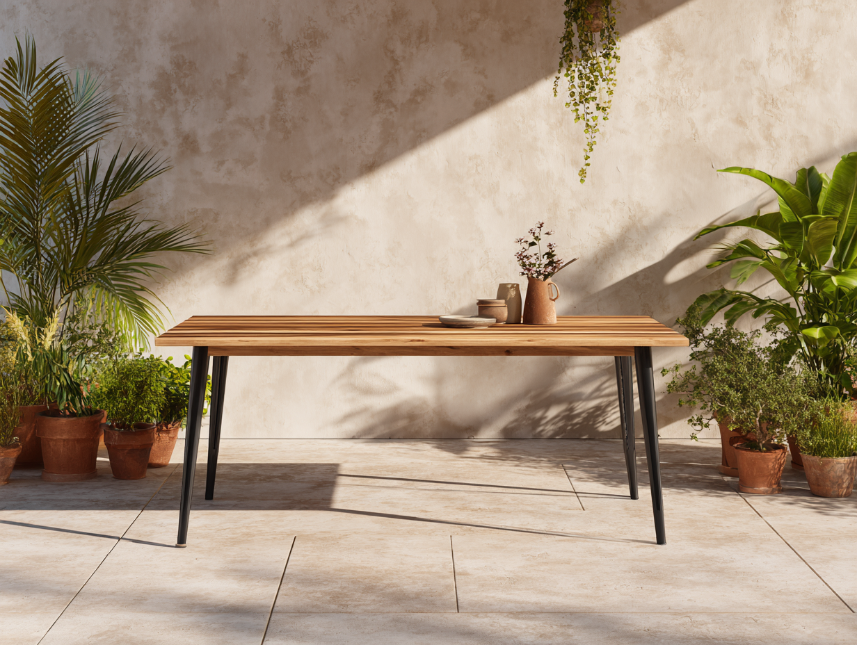 Tavolo da pranzo da esterno in legno 180x90x75cm - legno naturale/nero - per giardino e terrazza - design moderno-Nookgohub
