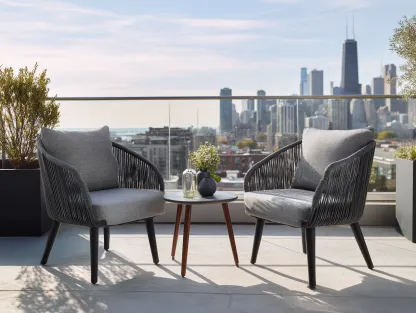 Set di 2 poltrone e tavolino in corda e metallo - poltrone 72x68x78cm - grigio/nero - per terrazza e outdoor - design moderno-Nookgohub