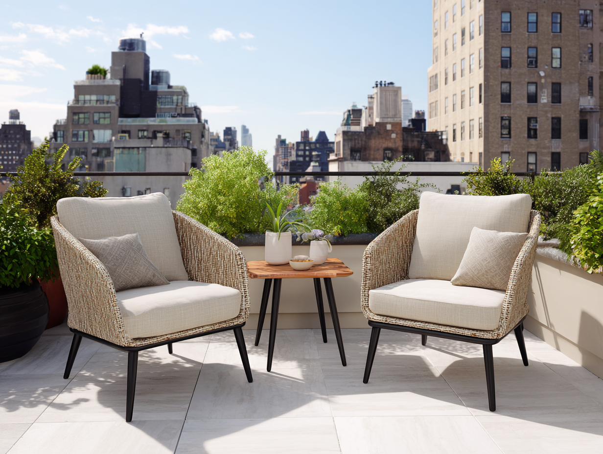 Set di 2 poltrone e tavolino in rattan - poltrone 65x65x80 cm - naturale/nero - per terrazza - stile moderno-Nookgohub