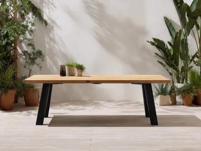 Tavolo da pranzo da esterno in legno 200x90x75 cm - legno naturale/nero - per giardino - stile moderno-Nookgohub