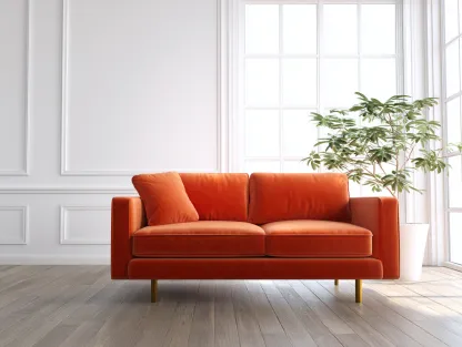 Divano 2 posti rivestito in tessuto 165x85x80cm - arancione - per soggiorno - design moderno-Nookgohub