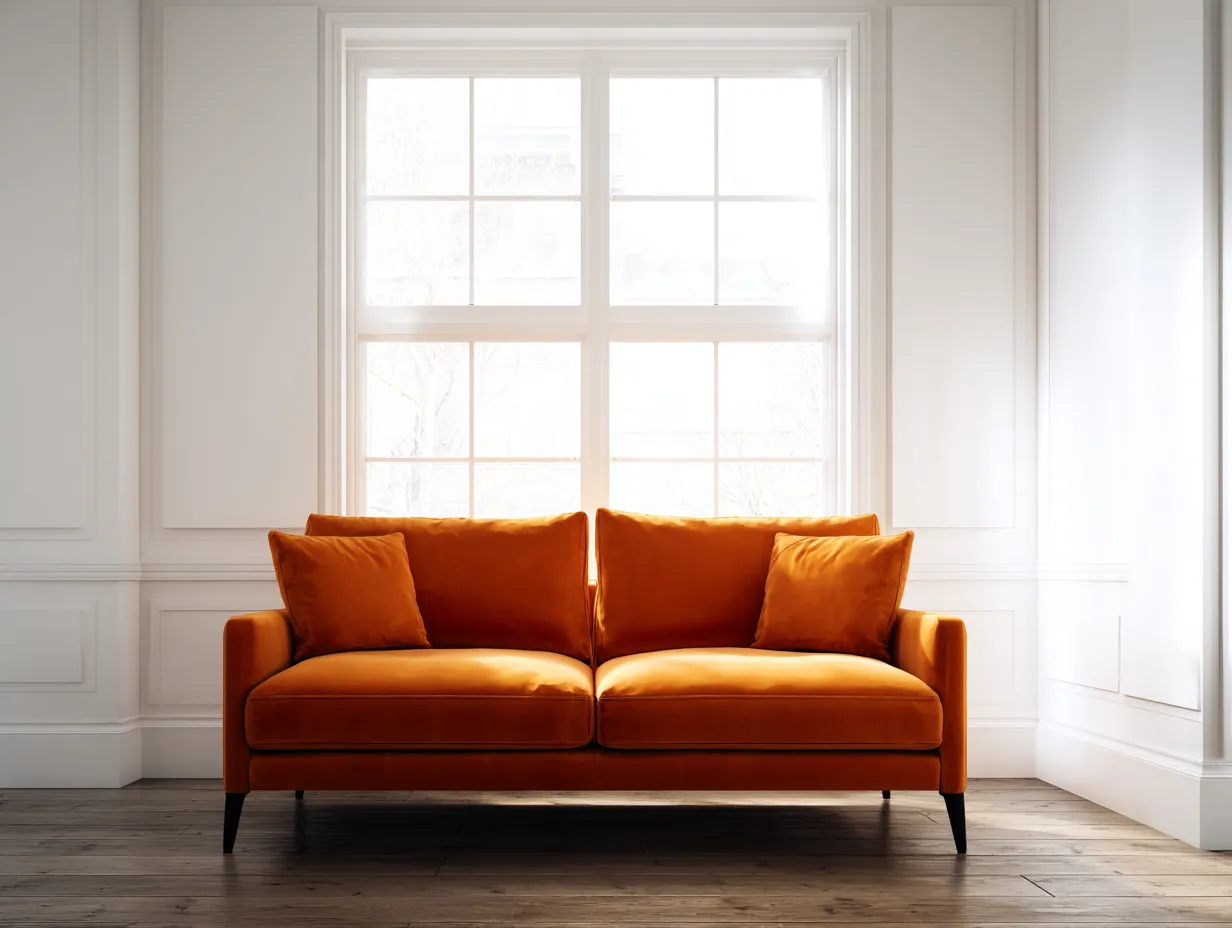 Divano 2 posti in velluto 165x90x85 cm - arancione - per soggiorno - stile moderno-Nookgohub