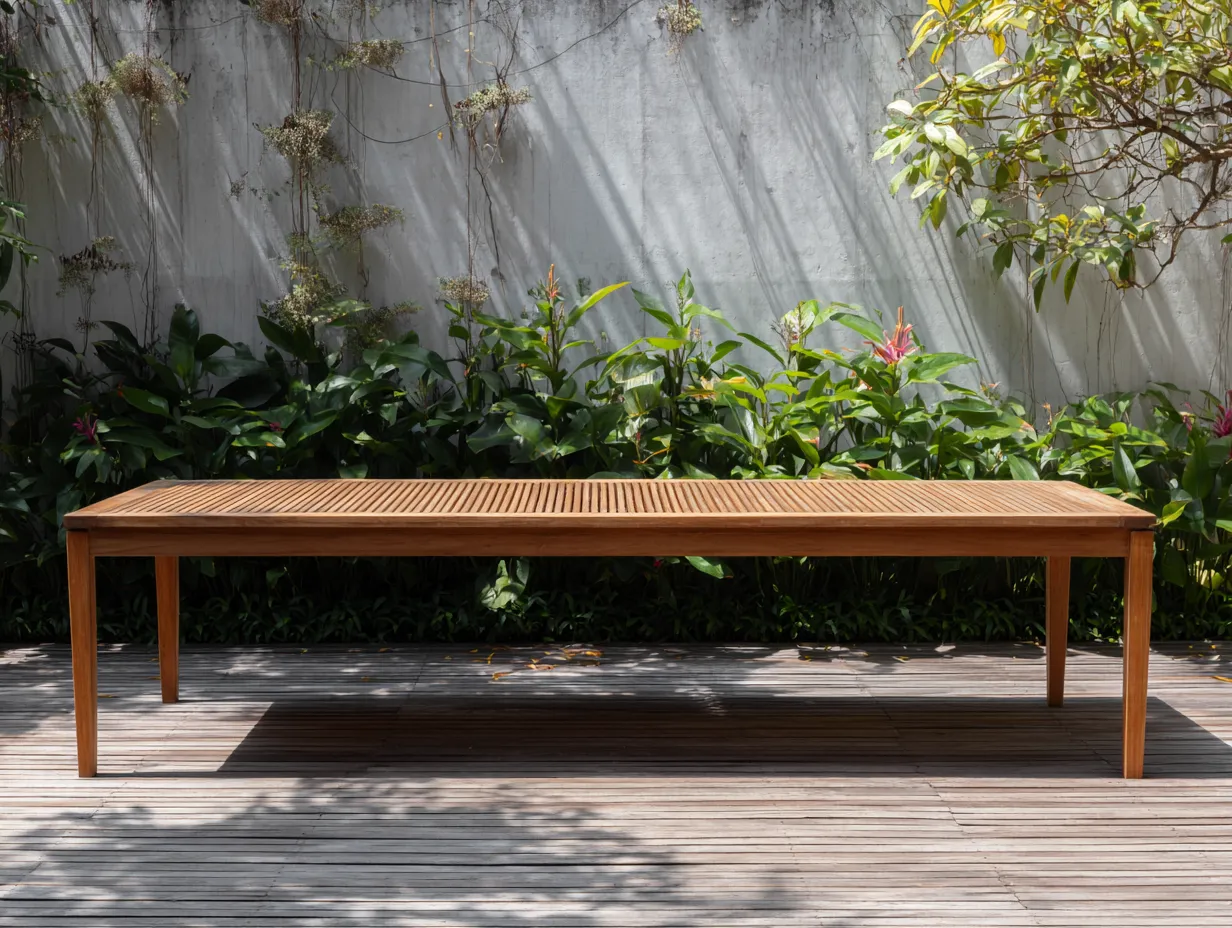 Tavolo da pranzo da esterno in legno 220x90x65 cm - legno naturale - per giardino - stile moderno-Nookgohub