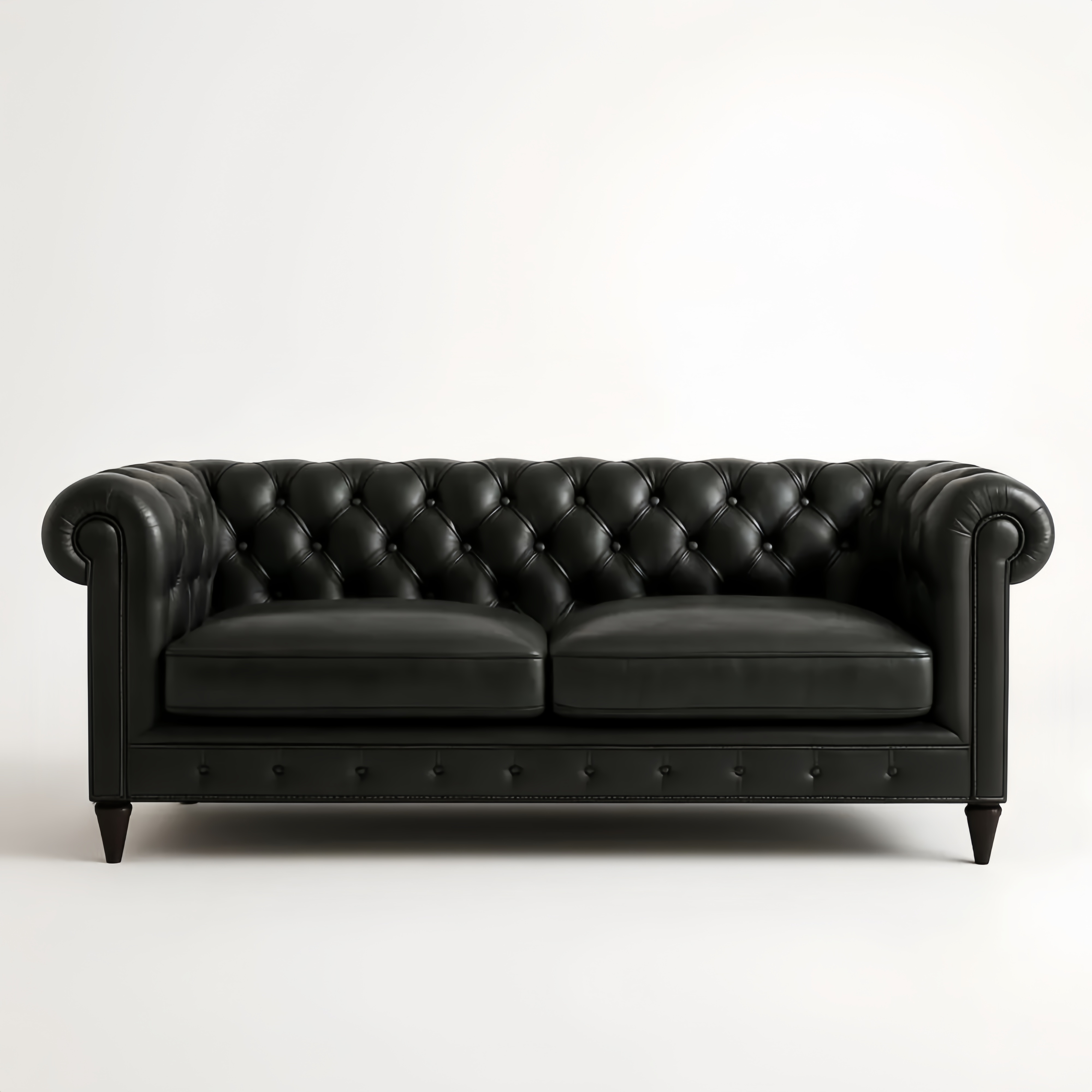 Divano Chesterfield in Pelle Nera 200cm Imbottitura Schiuma Poliuretanica