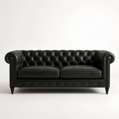 Divano Chesterfield in Pelle Nera 200cm Imbottitura Schiuma Poliuretanica