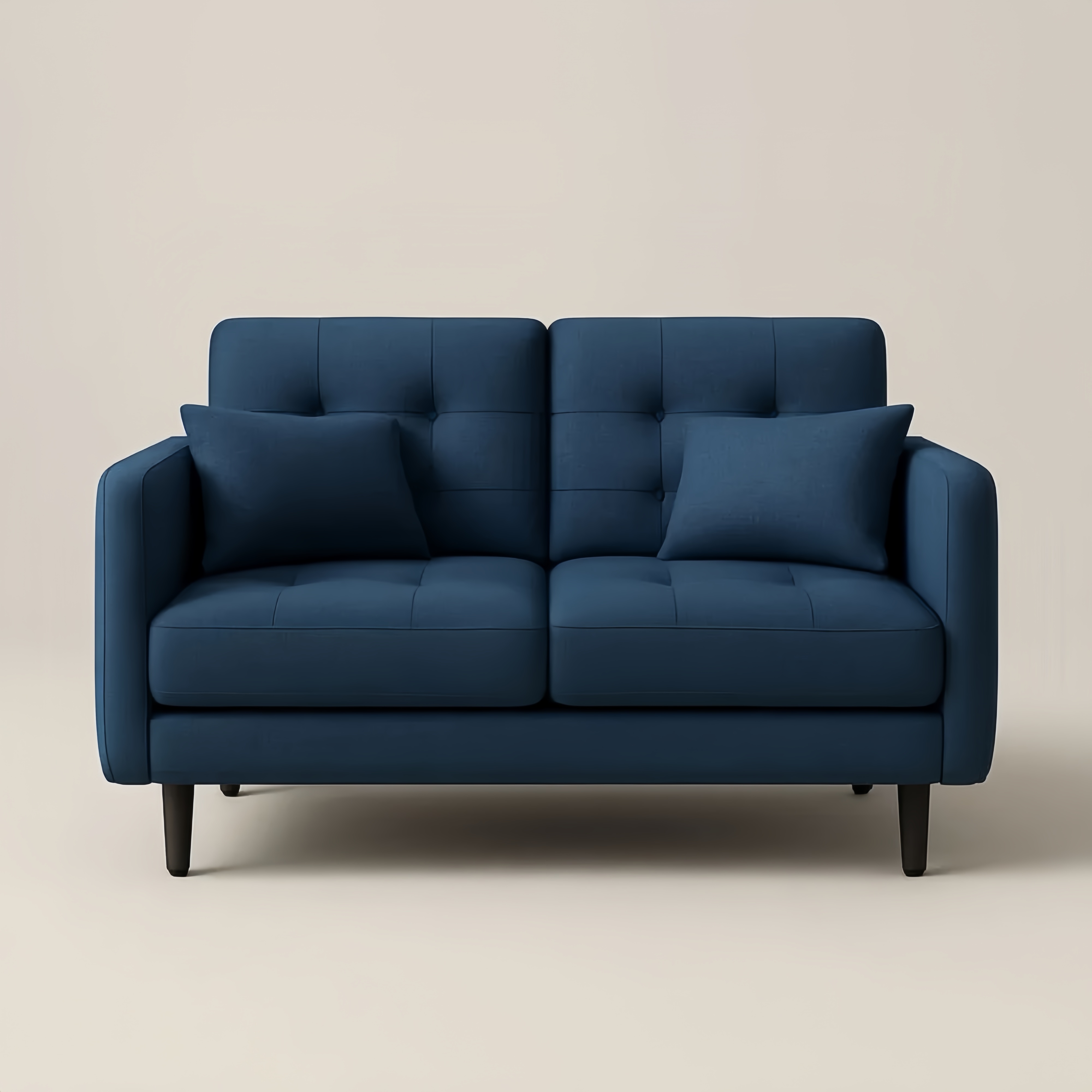 Divano a 2 Posti in Tessuto Blu con Cuscini