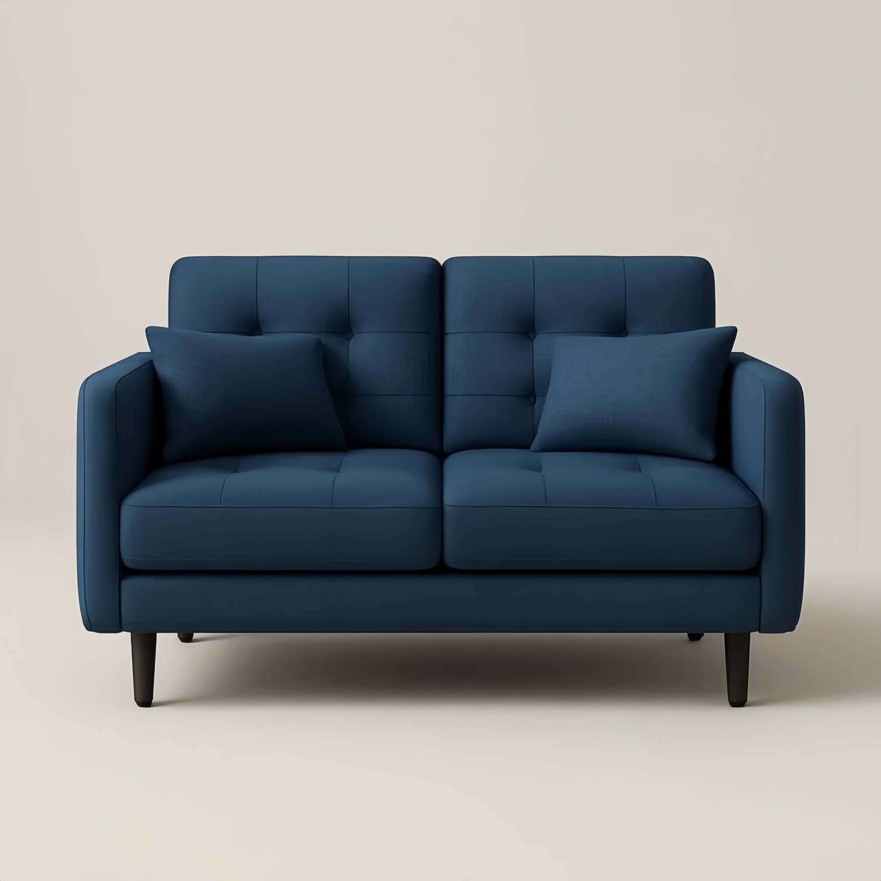 Divano a 2 Posti in Tessuto Blu con Cuscini