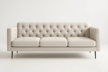 Divano lungo tre posti in tessuto poliestere beige con gambe in acciaio