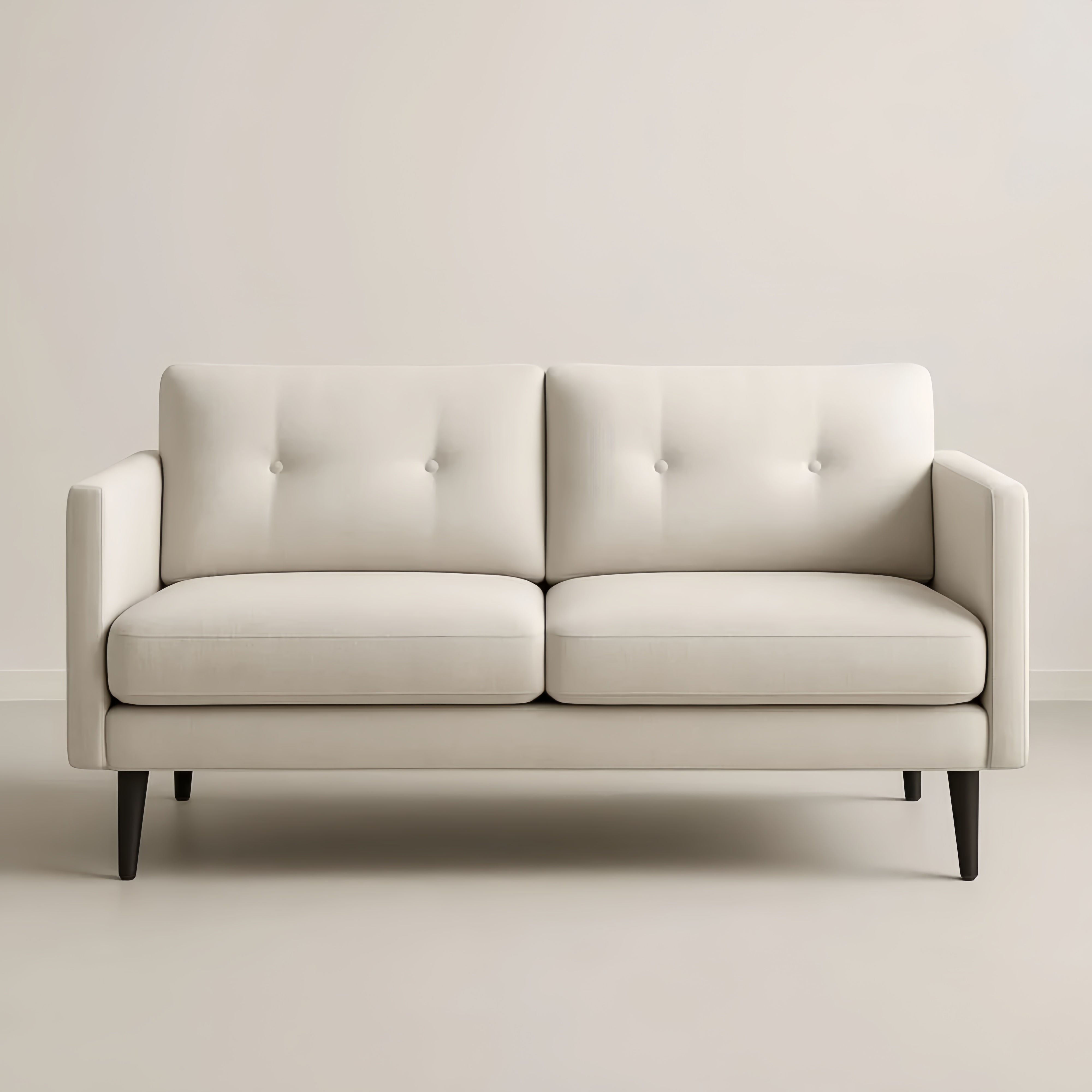 Divano 2 posti in tessuto beige con gambe in legno