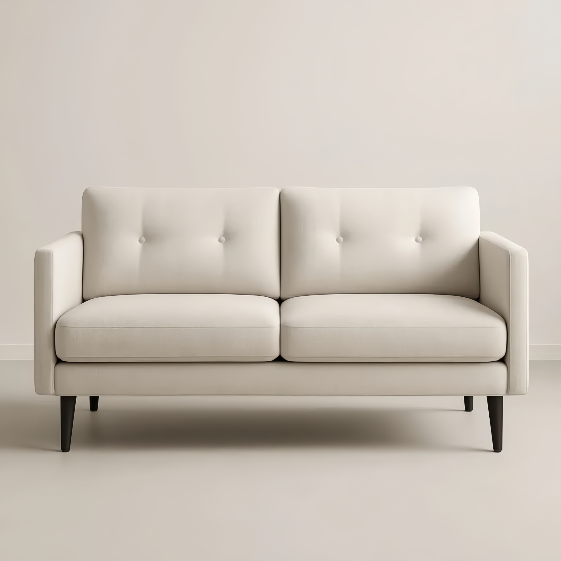 Divano 2 posti in tessuto beige con gambe in legno