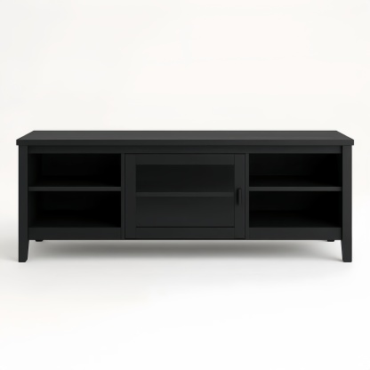 Mobile Porta TV in Legno Nero con Anta in Vetro 120x40x50 cm