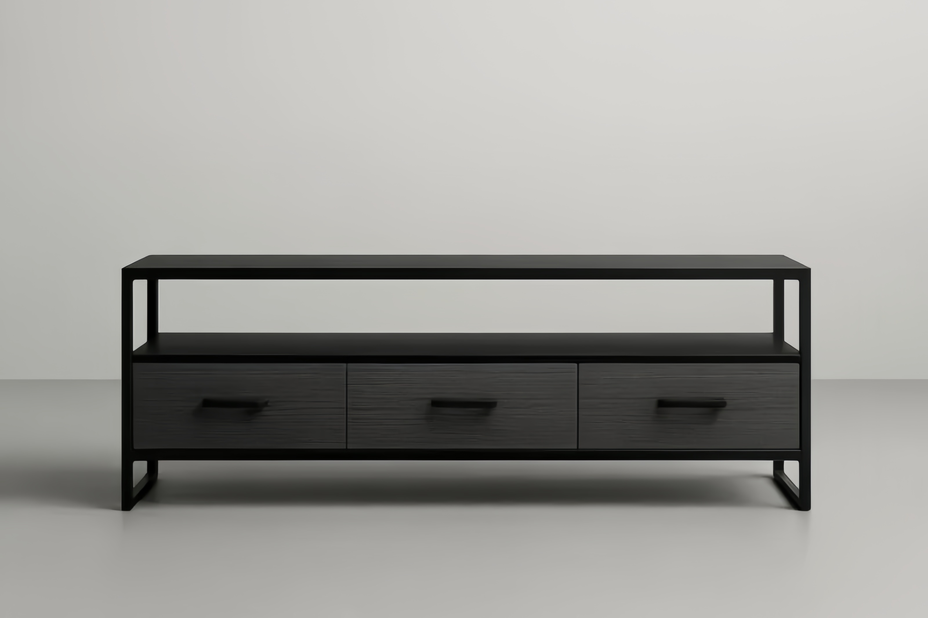 Mobile TV in Acciaio e MDF con Tre Cassetti, Nero