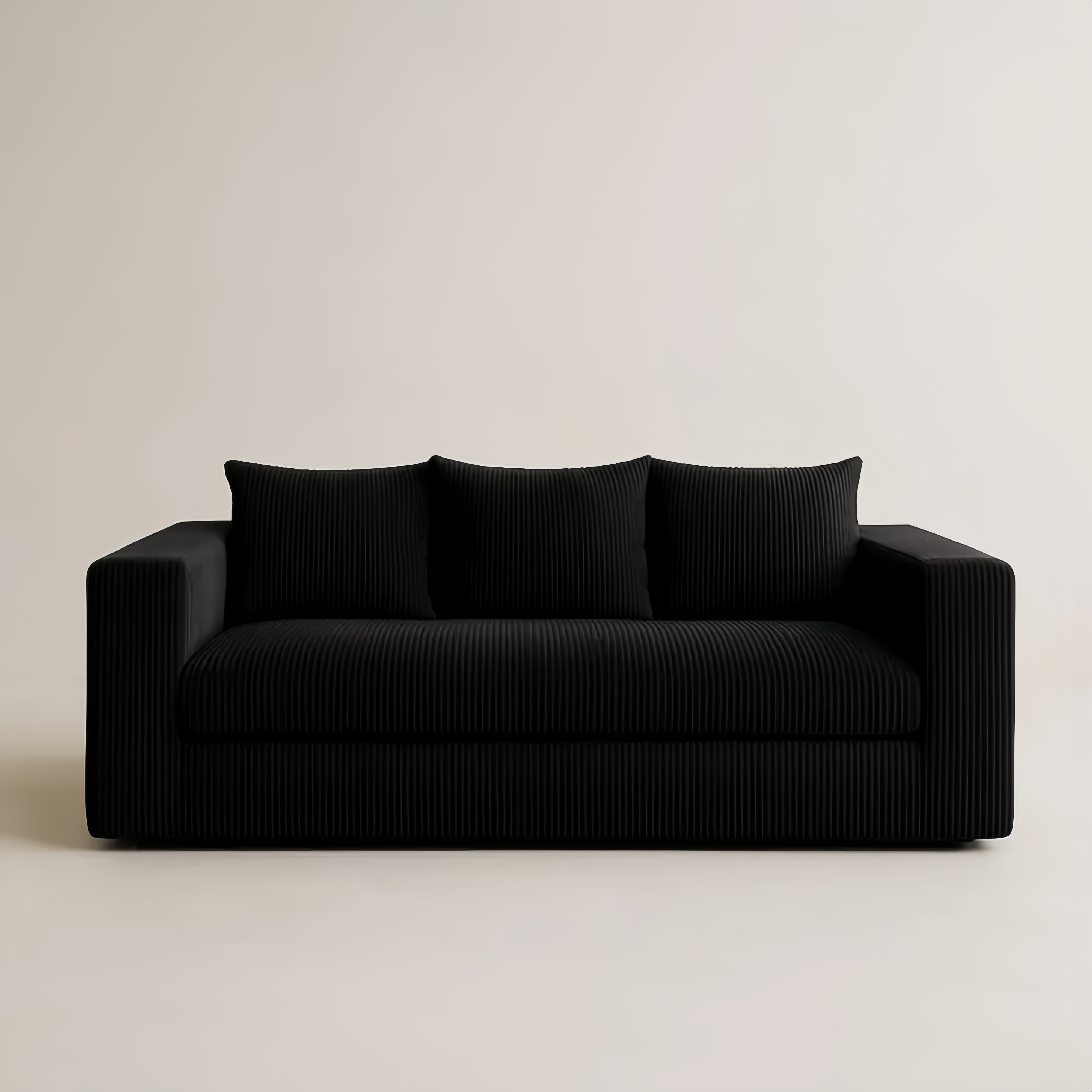 Divano in Velluto Nero a Tre Posti