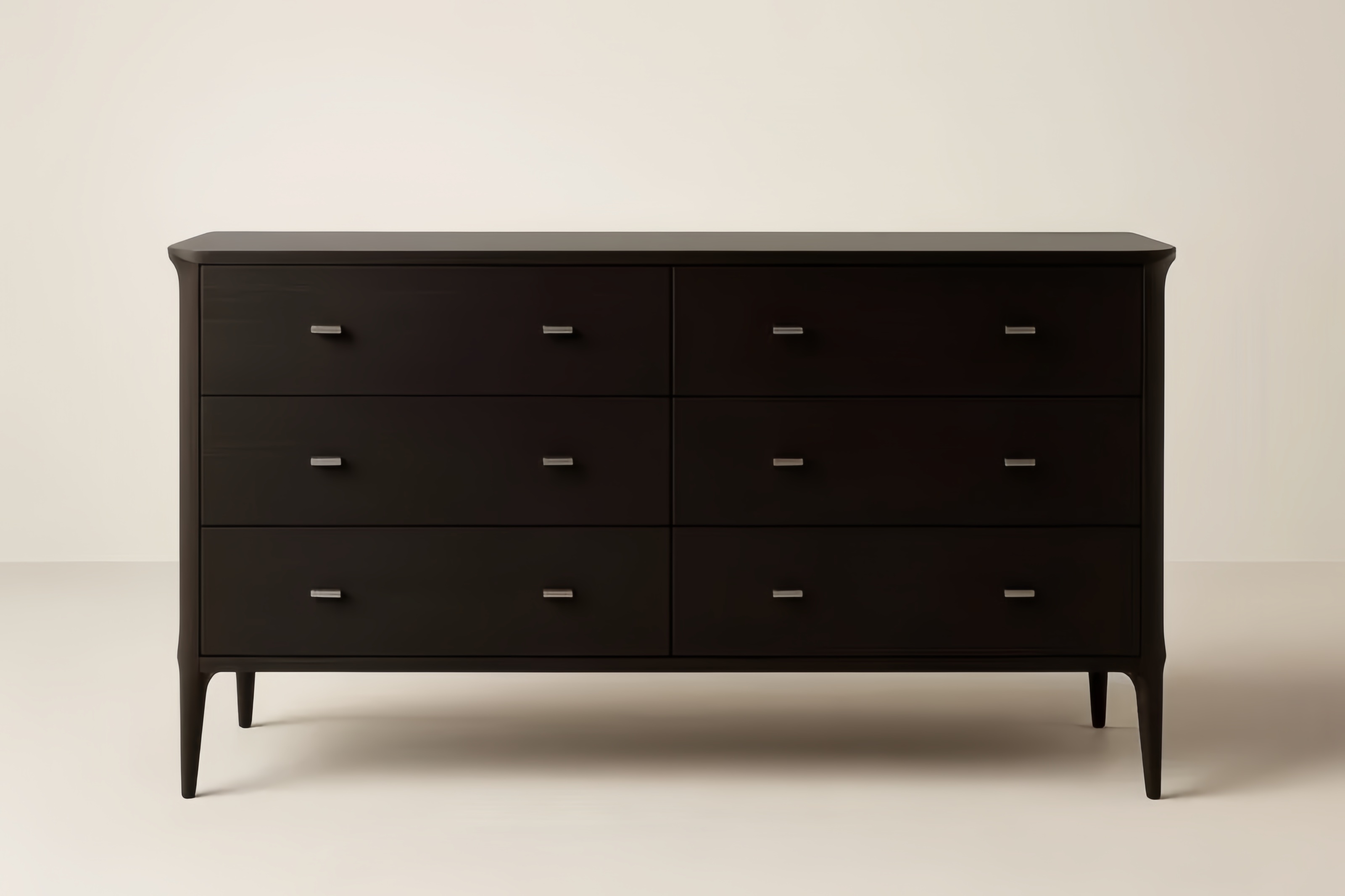 Cassettiera in legno massello marrone scuro con sei cassetti