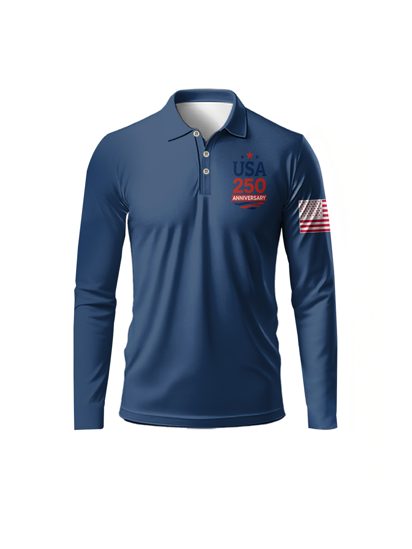 Men’s America 250th Anniversary Long Sleeve Shirt – Navy Blue Patriotic Flag Casual Top