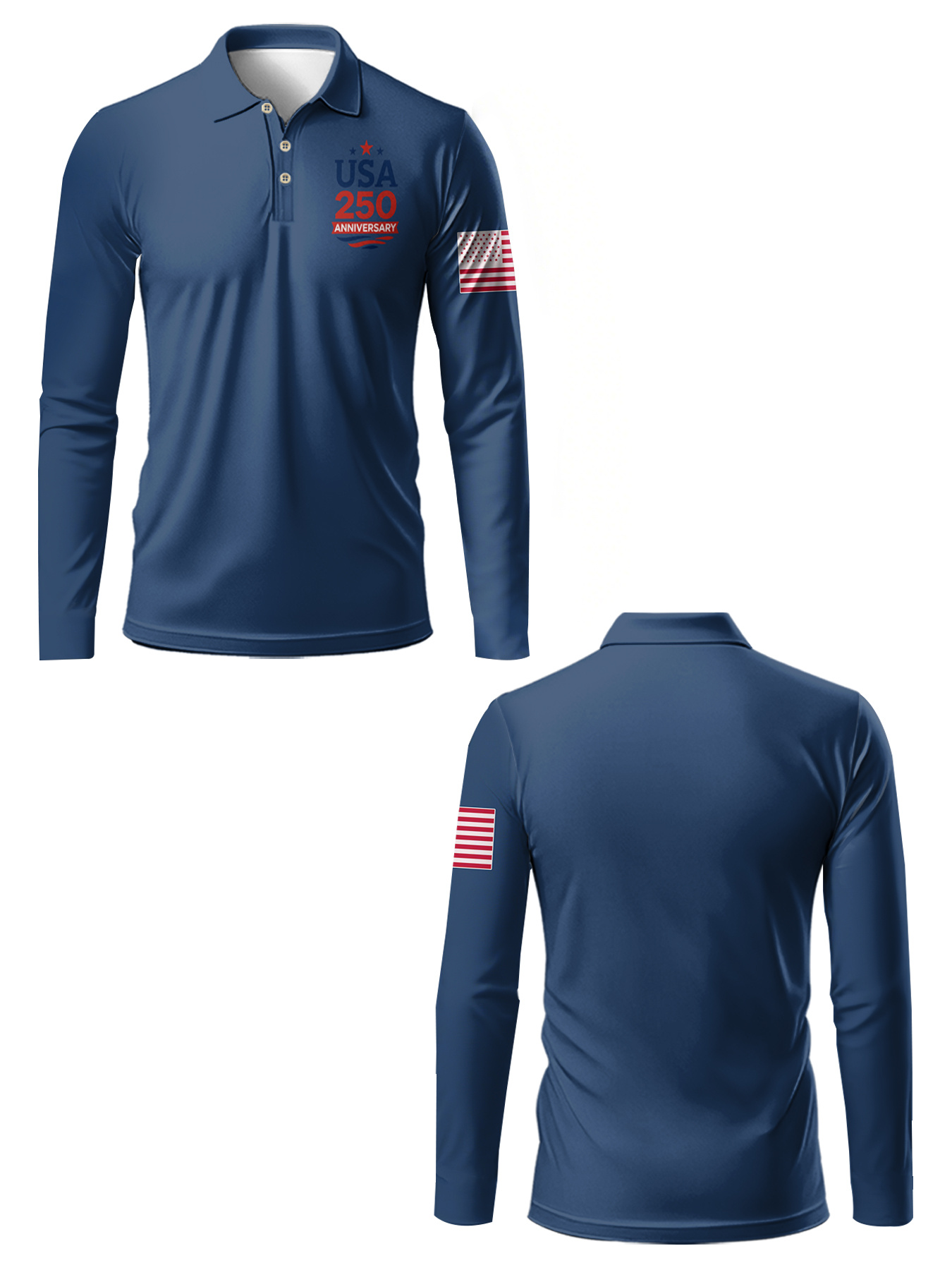 Men’s America 250th Anniversary Long Sleeve Shirt – Navy Blue Patriotic Flag Casual Top
