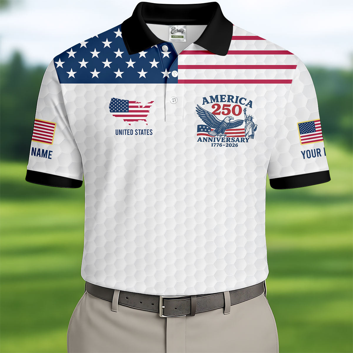 America 250 Anniversary 1776-2026 Golf Ball Pattern Patriotic Golf Shirt, Golf Tops For Men, Golf Shirts For Men