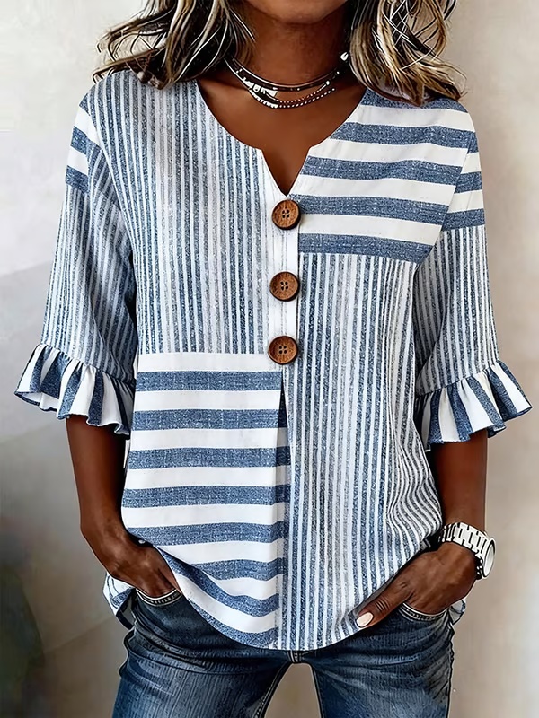 ⏰Last Day 49% Off⏰Women's Casual V-Neck Printed Cotton-Linen Top- Fast Shipping