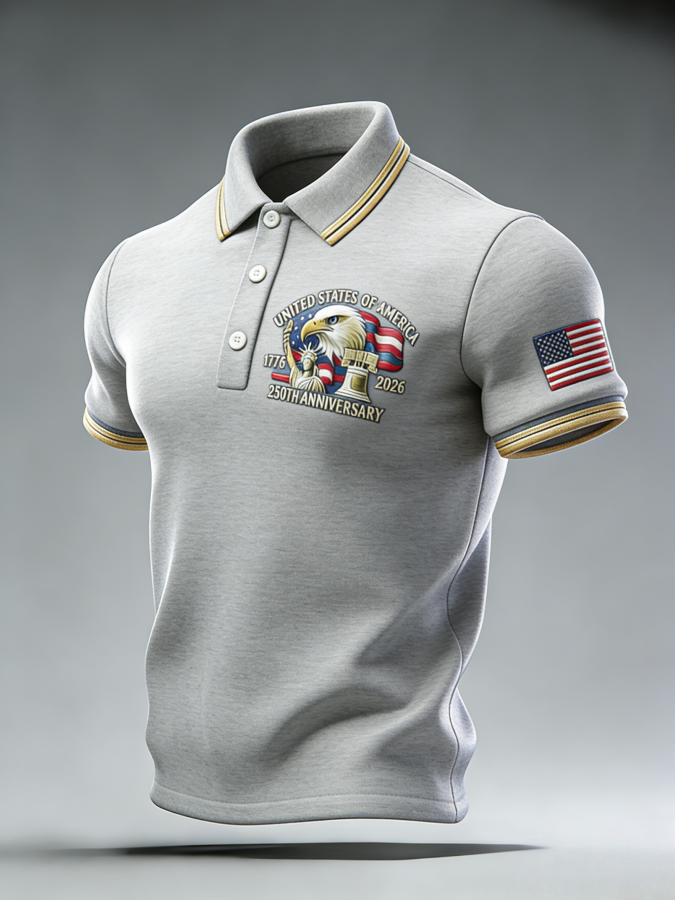 Men's Retro 250th Anniversary of the United States Independence Day Cross Print Polo Shirt