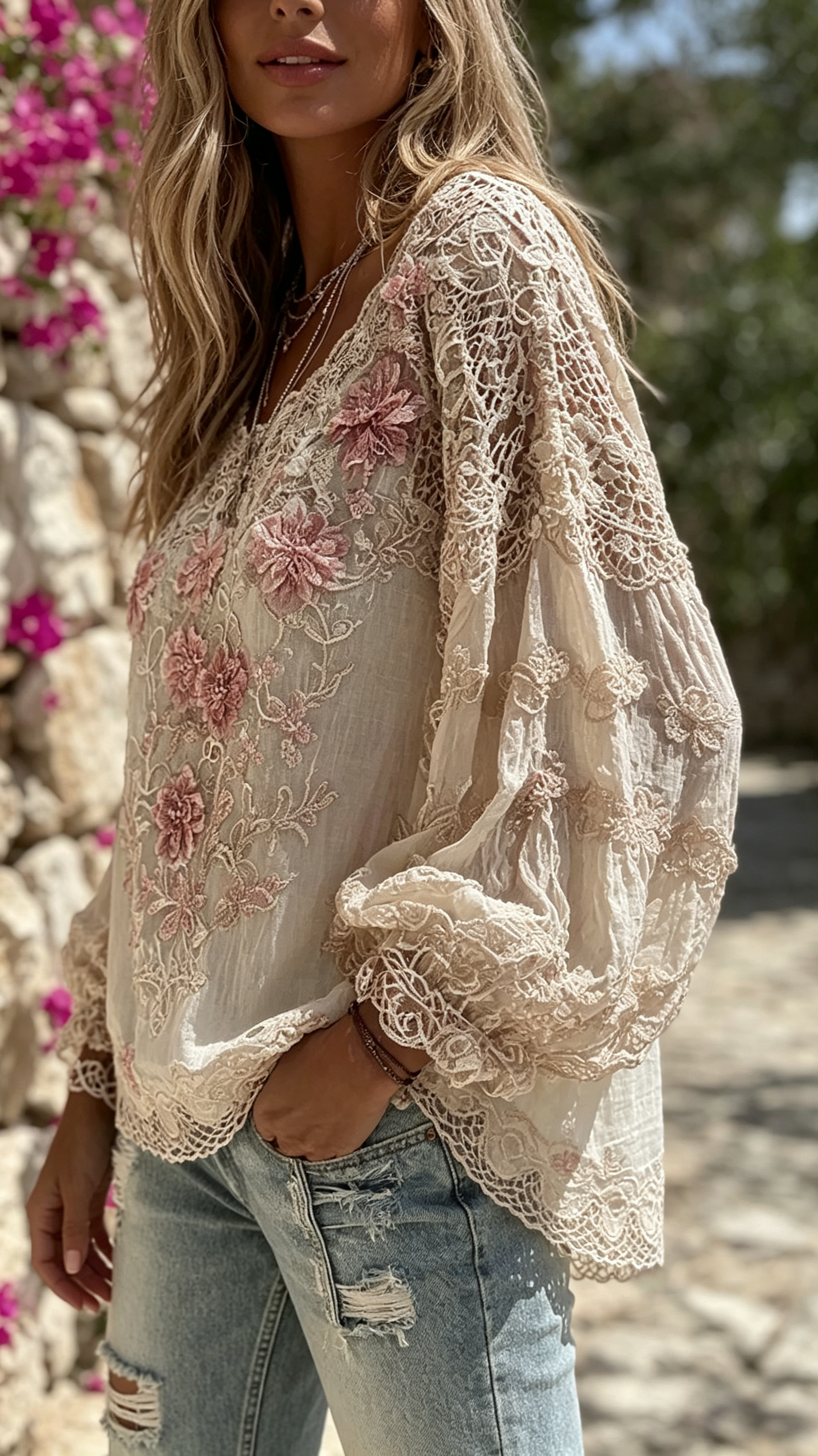 Women's Vintage Floral Art Comfy Long Sleeve T-shirt