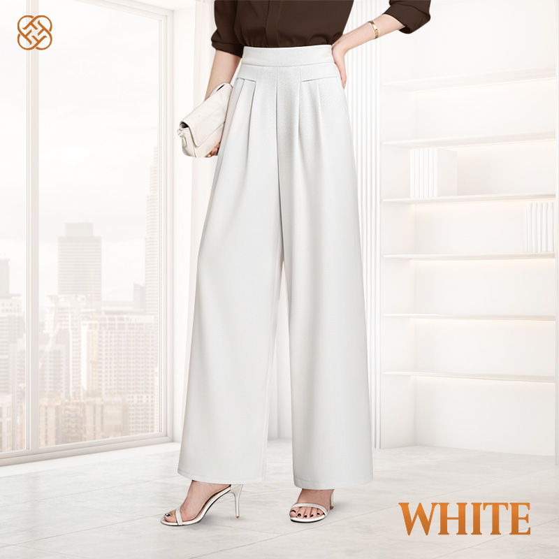 FlowyCharm - Drapey Soft Elegant High-Waisted Wide-Leg Pants