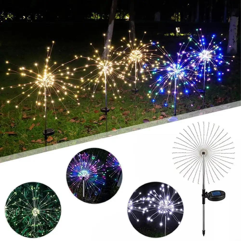 Multicolor Solar Firework LED Garden Lights - Bendable Copper Wire, IP64 Waterproof