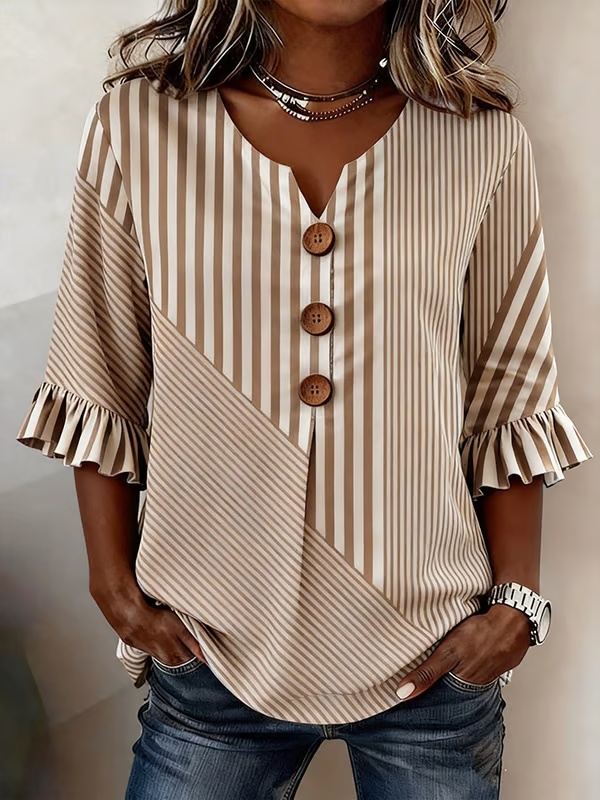 ⏰Last Day 49% Off⏰Women's Casual V-Neck Printed Cotton-Linen Top- Fast Shipping